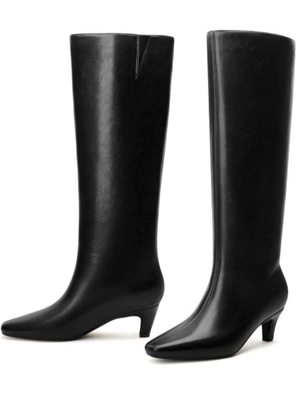 Women's Black Knee High Boots Chic Kitten Heel Tall Boots Square Toe Breathable